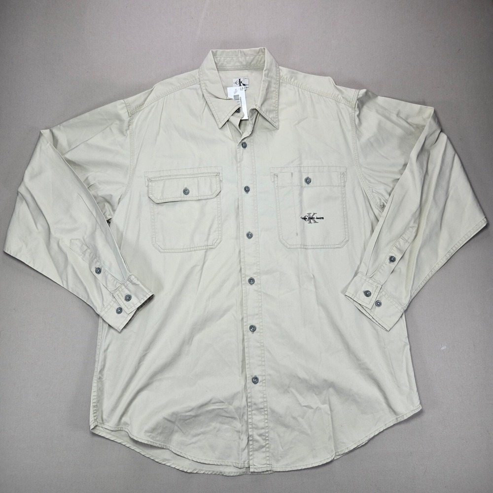 Calvin Klein Jeans Cotton Button Down Shirt Long Sleeve Pockets‎ Men's XL NWT